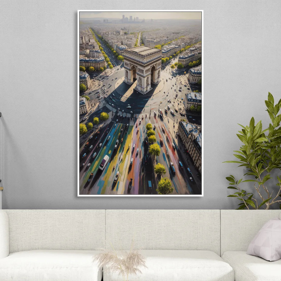 Arc de Triomphe Vista Living Room - White Canvas Wall Art