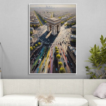 Arc de Triomphe Vista Living Room - White Canvas Wall Art