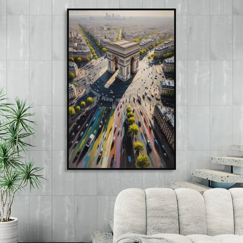 Arc de Triomphe Vista Living Room - Black Canvas Wall Art