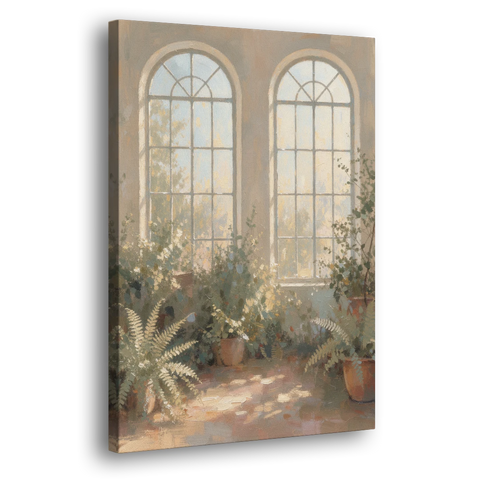 Arched Window Painting with Morning Ferns - Canvas Wall Art - Side