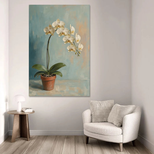 Arching White Moth Orchid Flower - Canvas Wall Art - Sofa - 40x60