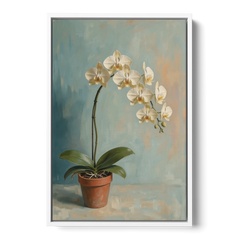 Arching White Moth Orchid Flower - White Framed Canvas Wall Art - Front