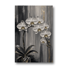Arching White Orchid Spray with Gold Accents - Canvas Wall Art - Front