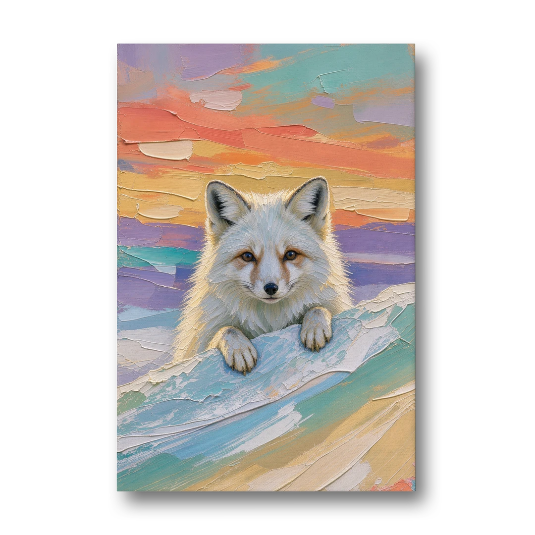 Arctic Fox Peeking at Sunset - Canvas Wall Art - Front