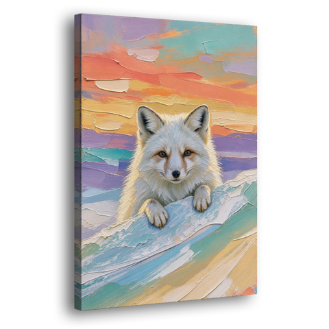 Palette Knife Arctic Fox Peeking at Sunset - Canvas Wall Art
