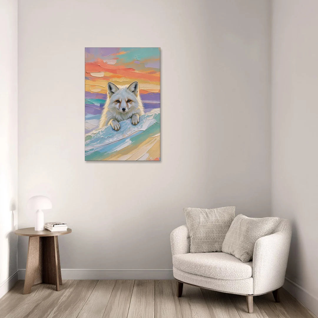 Arctic Fox Peeking at Sunset - Canvas Wall Art - Sofa - 24x36
