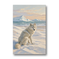 Impressionist Arctic Wolf Glancing Back at Icebergs - Canvas Wall Art - Front