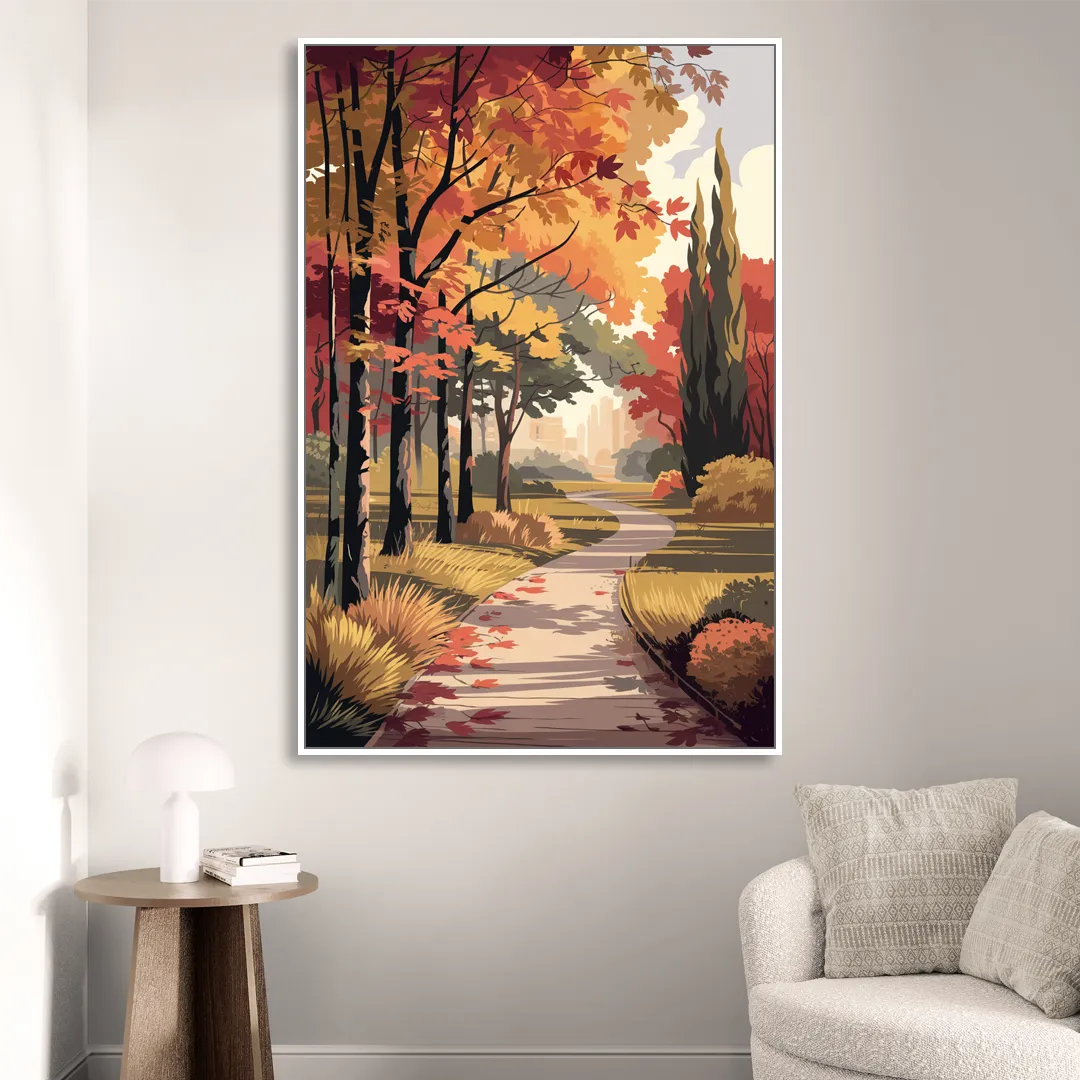 Arlington Autumn Colors Living Room - White Canvas Wall Art