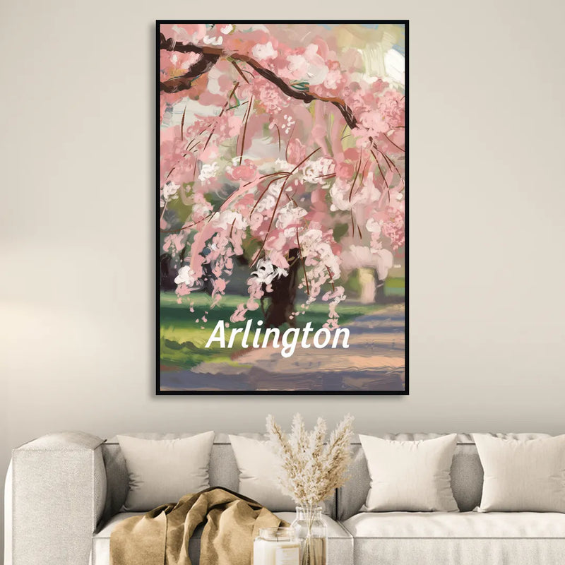 Arlington Cherry Blossoms Sitting Room - Black Canvas Wall Art