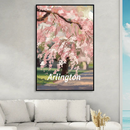 Arlington Cherry Blossoms Living Room - Black Canvas Wall Art
