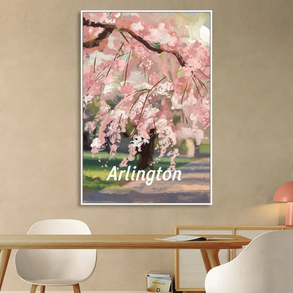 Arlington Cherry Blossoms Living Room - White Canvas Wall Art