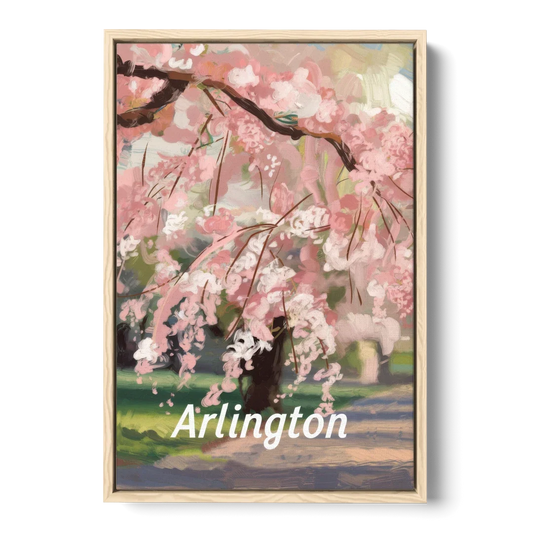 Arlington Cherry Blossoms - Oak Framed Canvas Wall Art - Front
