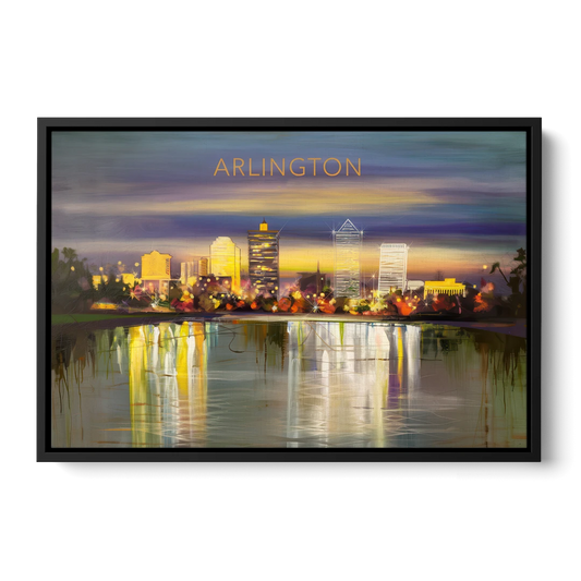 Arlington Cityscape Reflection - Black Framed Canvas Wall Art - Front