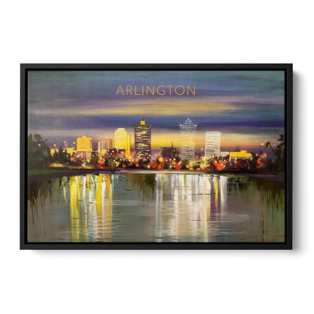 Arlington Cityscape Reflection Front - Black Canvas Wall Art