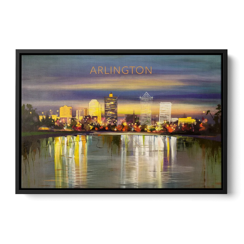 Arlington Cityscape Reflection Front - Black Canvas Wall Art