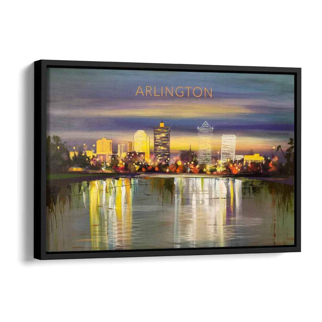 Arlington Cityscape Reflection Side - Black Canvas Wall Art