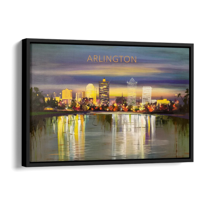 Arlington Cityscape Reflection Side - Black Canvas Wall Art
