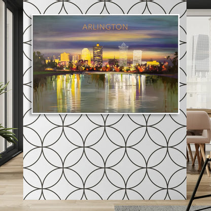 Arlington Cityscape Reflection Living Room - White Canvas Wall Art