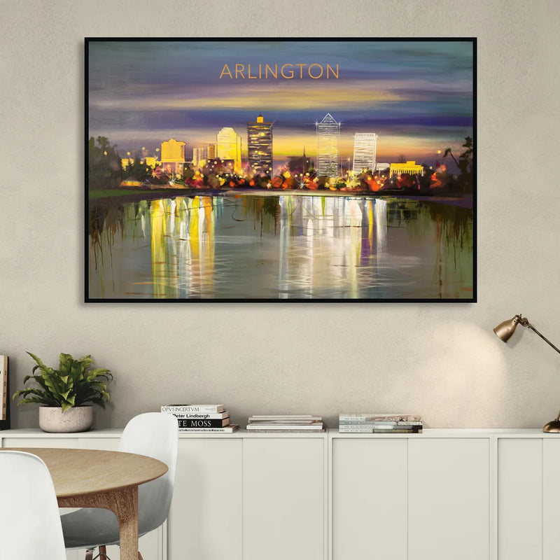 Arlington Cityscape Reflection Sitting Room - Black Canvas Wall Art