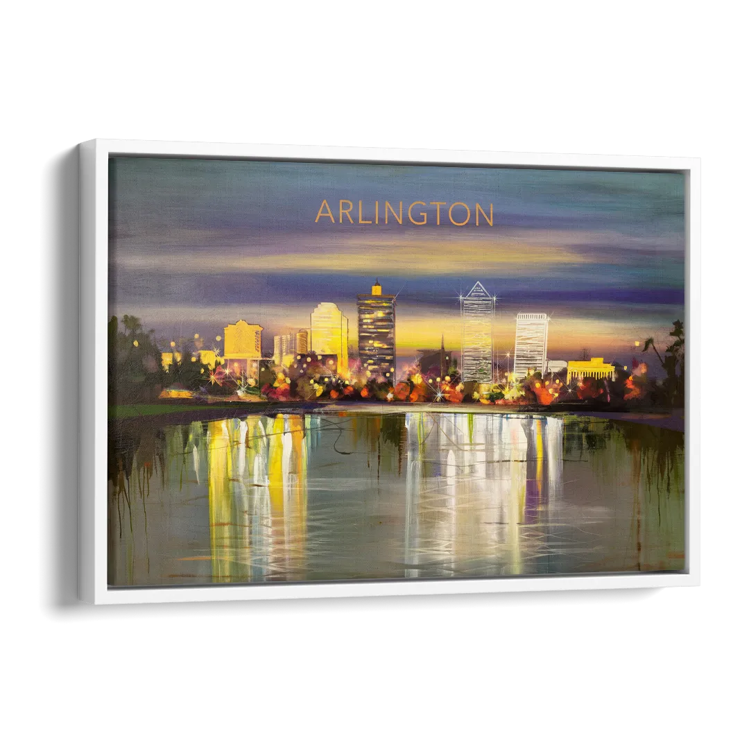 Arlington Cityscape Reflection Side - White Canvas Wall Art