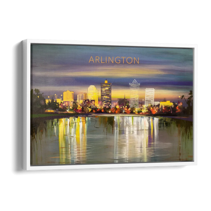 Arlington Cityscape Reflection Side - White Canvas Wall Art