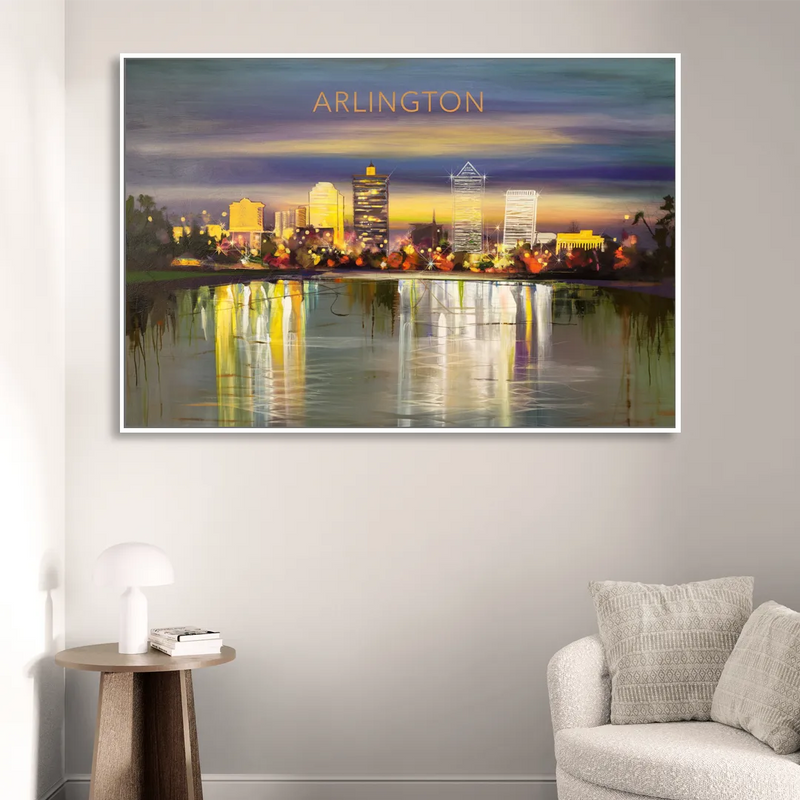Arlington Cityscape Reflection Sitting Room - White Canvas Wall Art