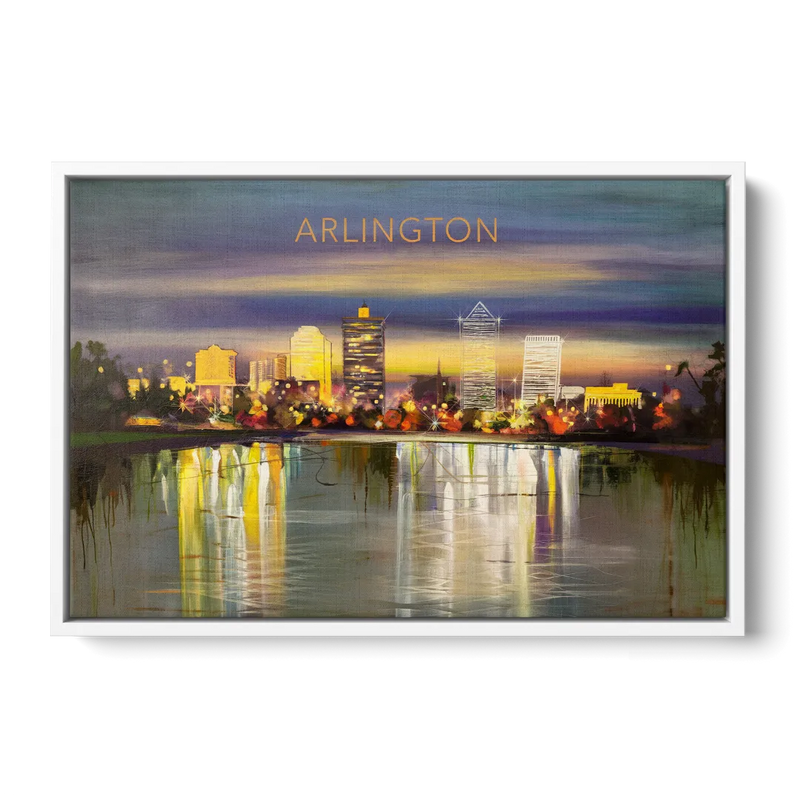 Arlington Cityscape Reflection Front - White Canvas Wall Art