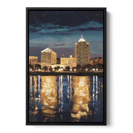 Arlington Night Lights - Black Framed Canvas Wall Art - Front
