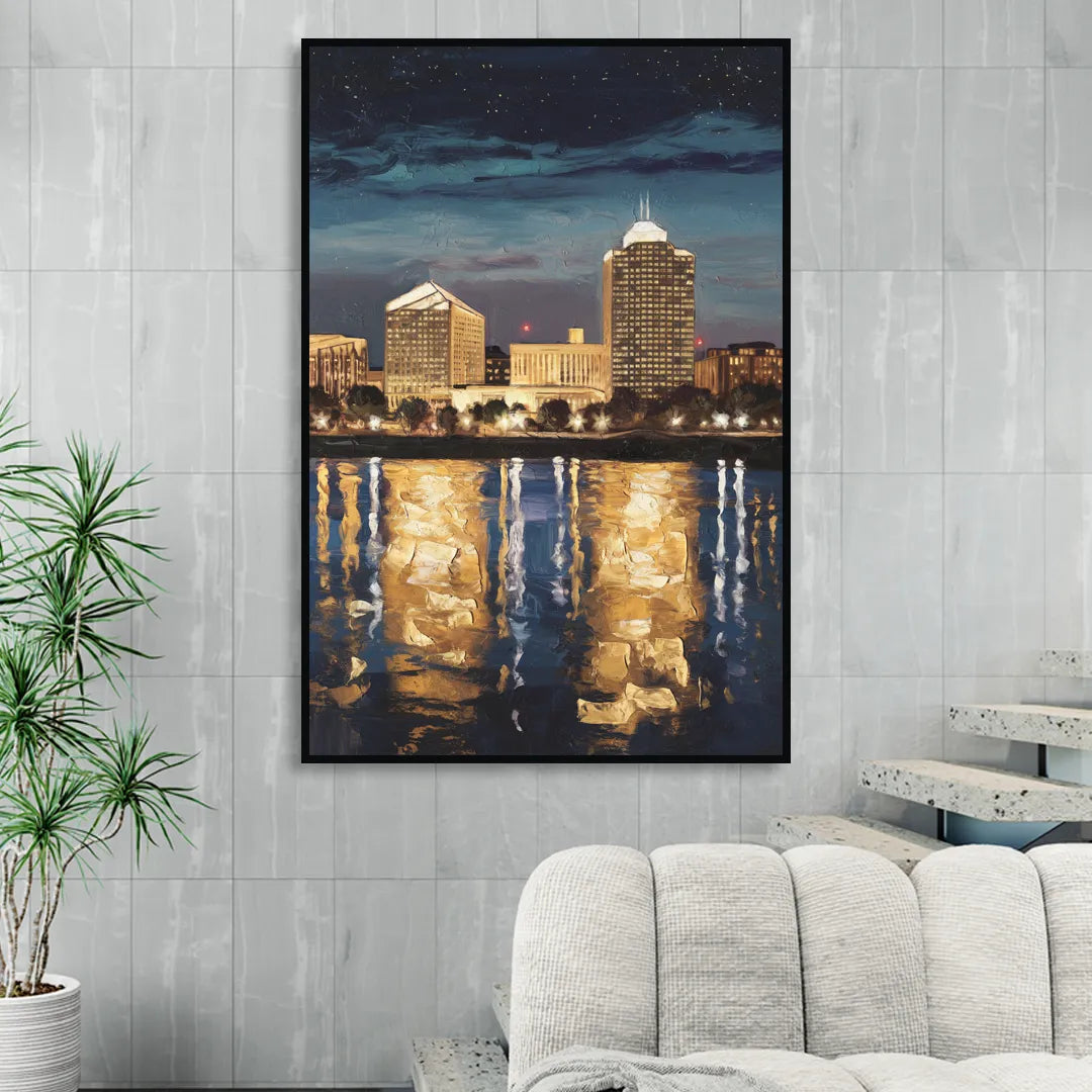 Arlington Night Lights Sitting Room - Black Canvas Wall Art