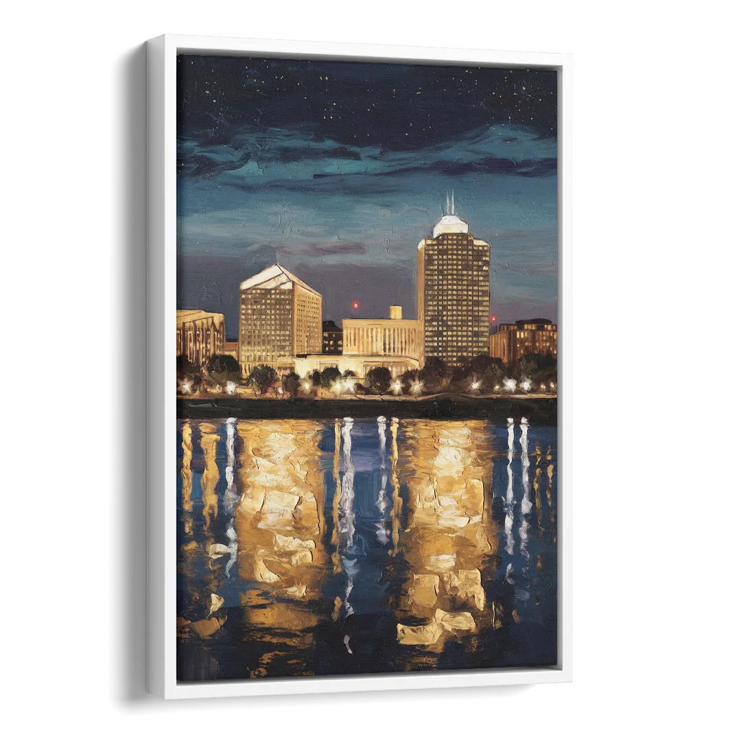 Arlington Night Lights Side - White Canvas Wall Art