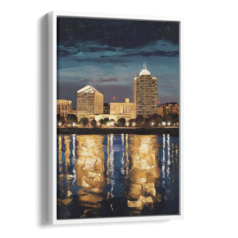 Arlington Night Lights Side - White Canvas Wall Art