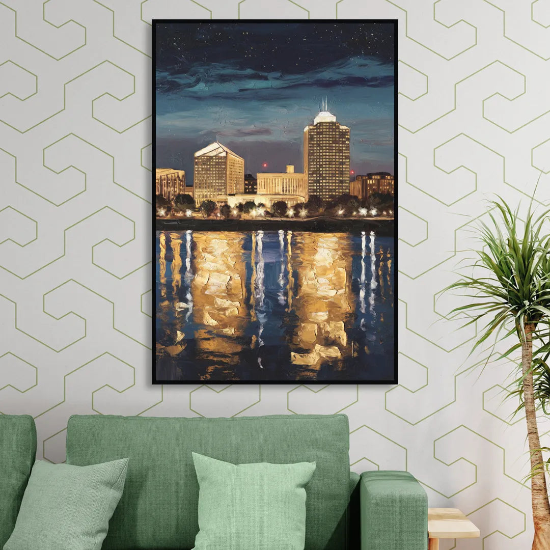 Arlington Night Lights Living Room - Black Canvas Wall Art