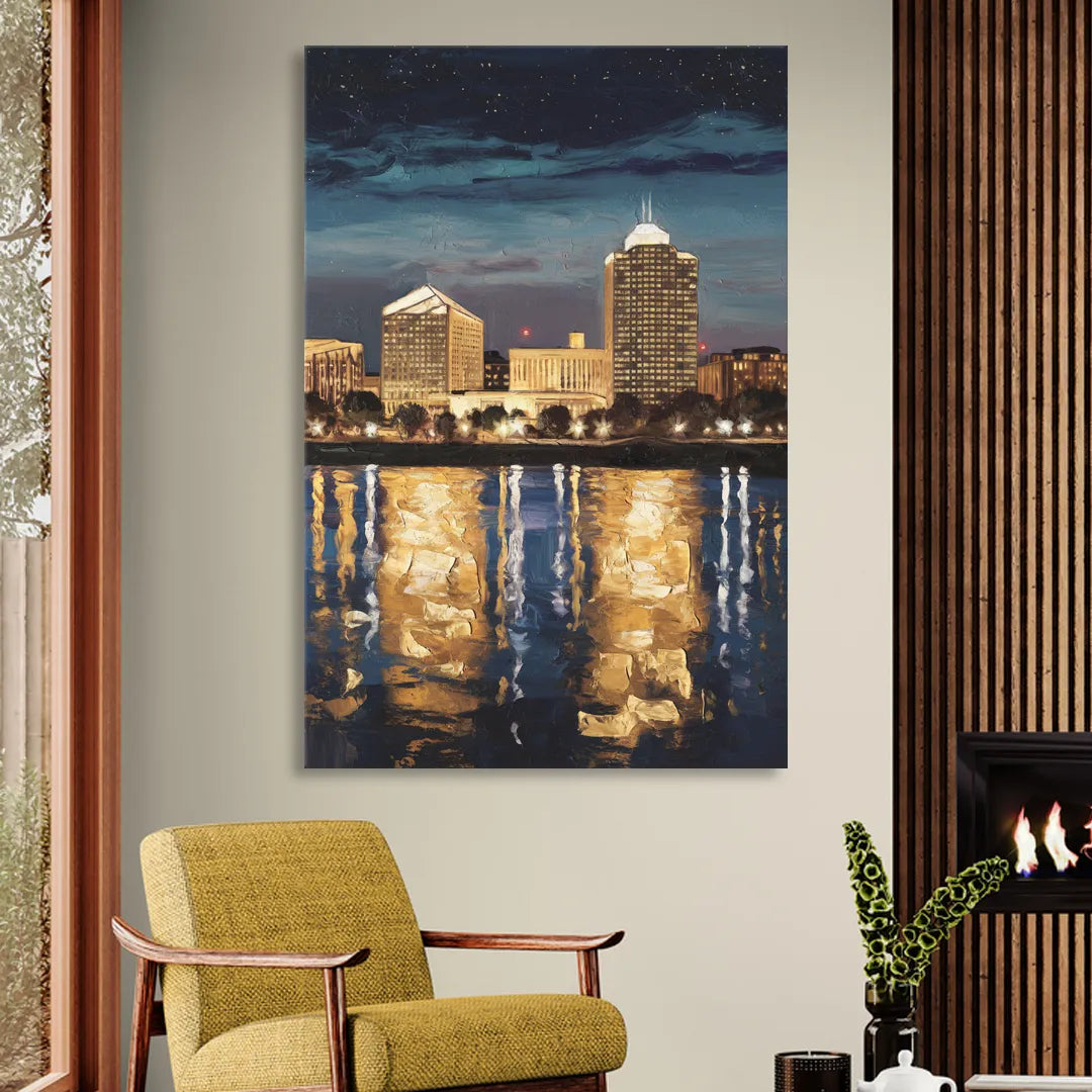 Arlington Night Lights Sitting Room - Canvas Wall Art