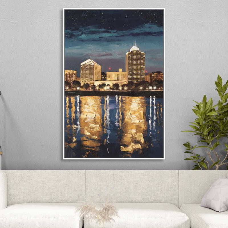 Arlington Night Lights Sitting Room - White Canvas Wall Art