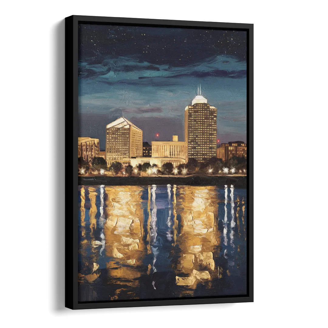 Arlington Night Lights Side - Black Canvas Wall Art