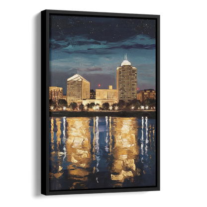 Arlington Night Lights Side - Black Canvas Wall Art