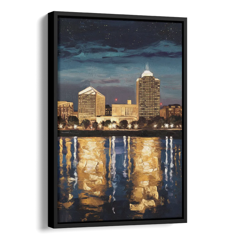 Arlington Night Lights Side - Black Canvas Wall Art