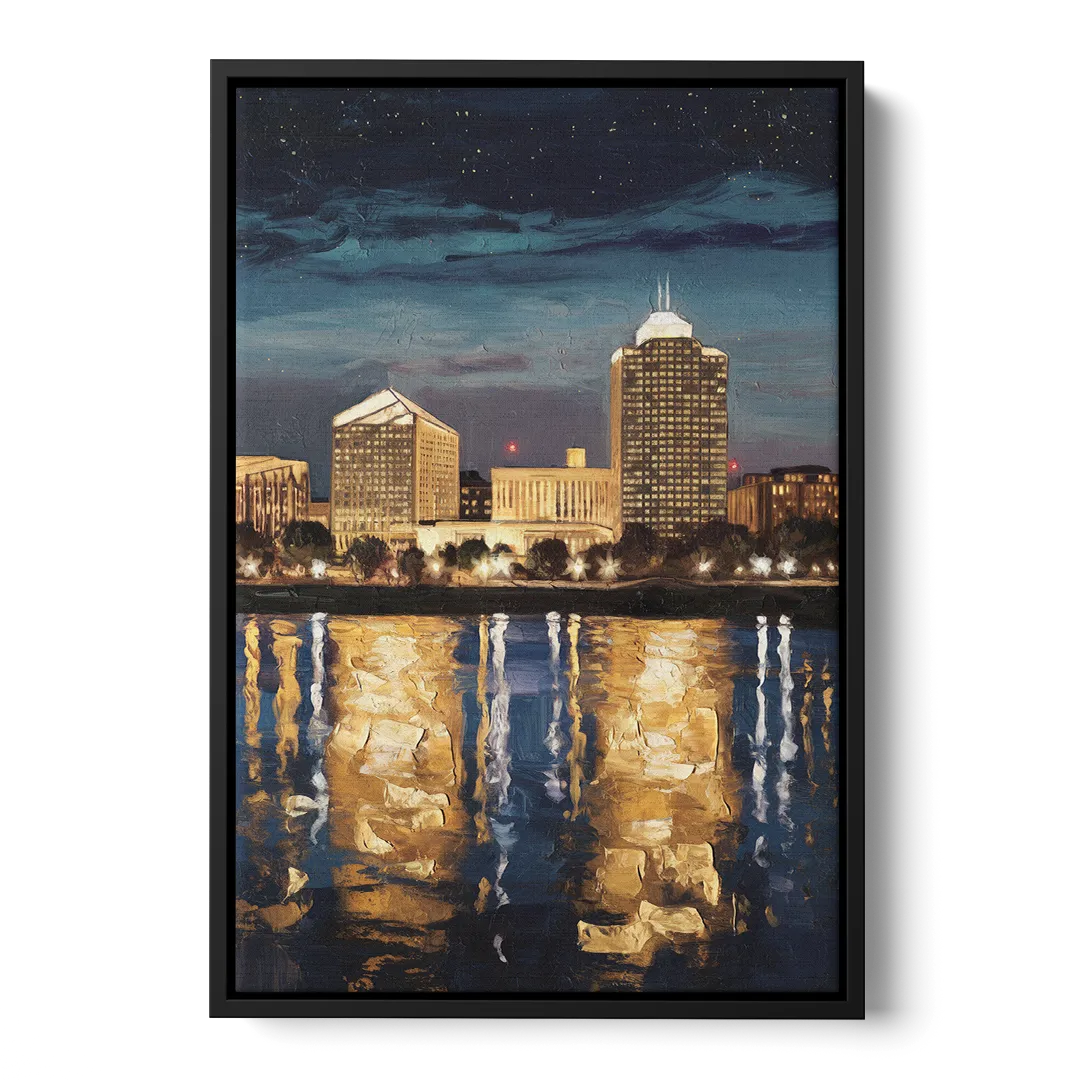 Arlington Night Lights Front - Black Canvas Wall Art