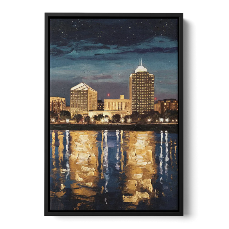 Arlington Night Lights Front - Black Canvas Wall Art