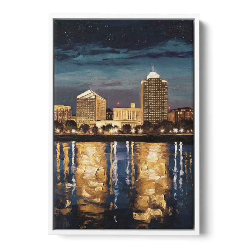 Arlington Night Lights Front - White Canvas Wall Art