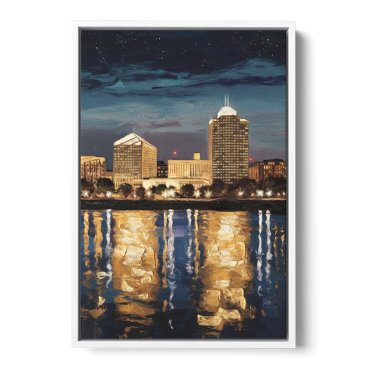 Arlington Night Lights - White Framed Canvas Wall Art - Front