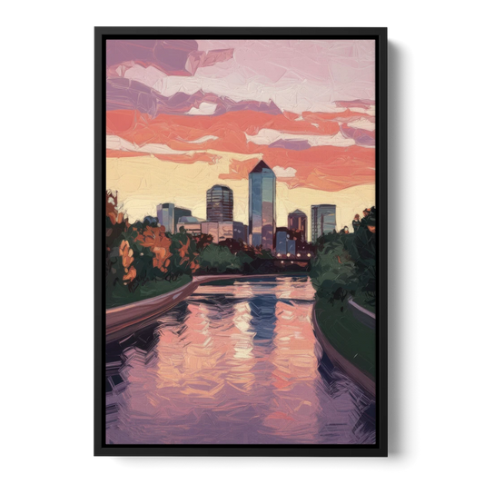 Arlington Skyline Sunset - Black Framed Canvas Wall Art - Front