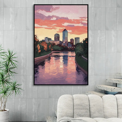 Arlington Skyline Sunset Living Room - Black Canvas Wall Art