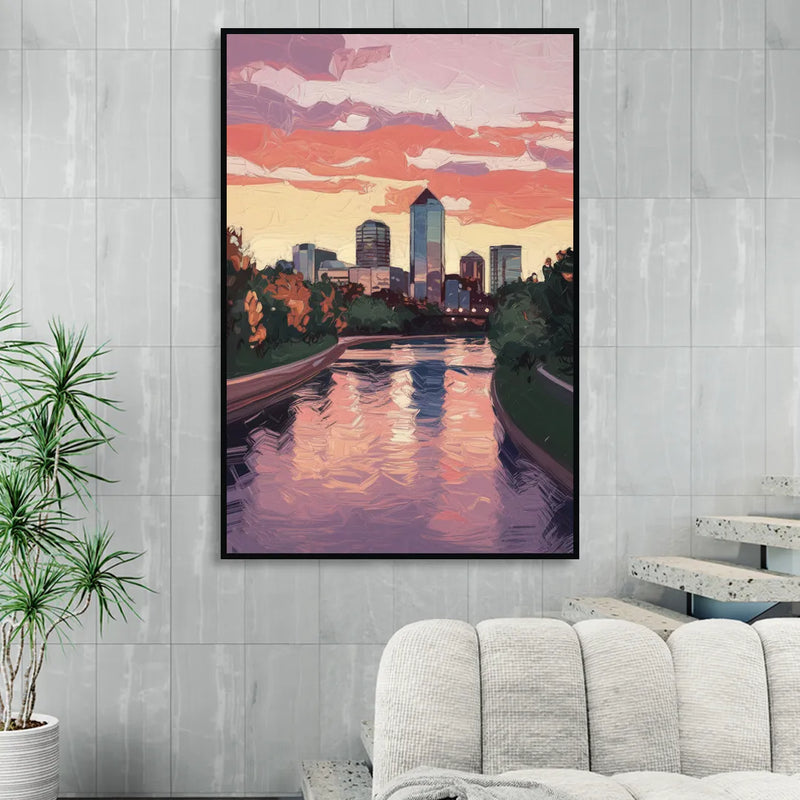 Arlington Skyline Sunset Living Room - Black Canvas Wall Art