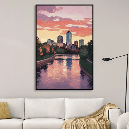 Arlington Skyline Sunset Sitting Room - Black Canvas Wall Art