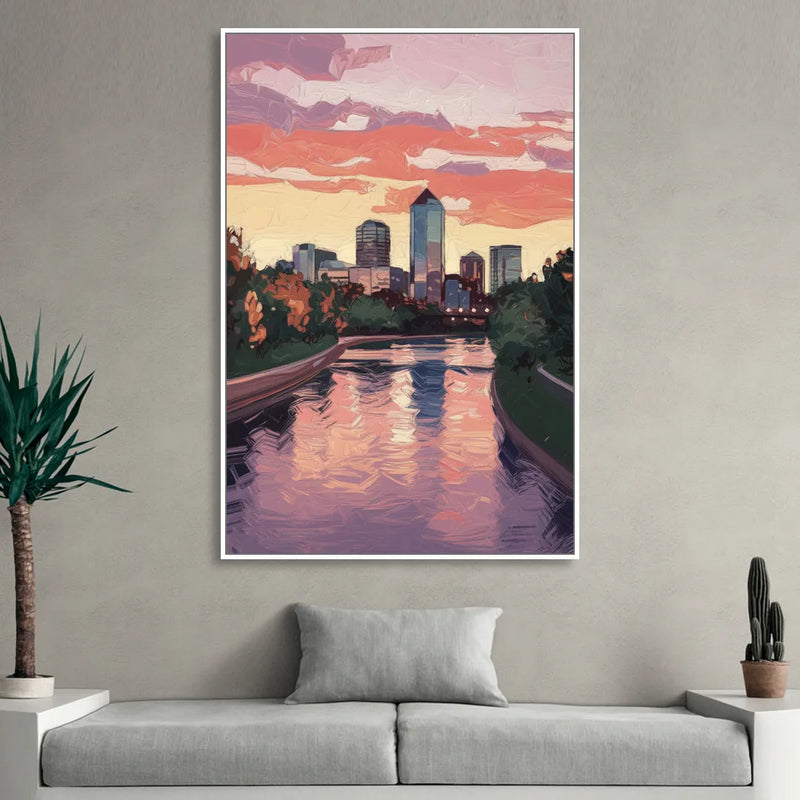 Arlington Skyline Sunset Sitting Room - White Canvas Wall Art