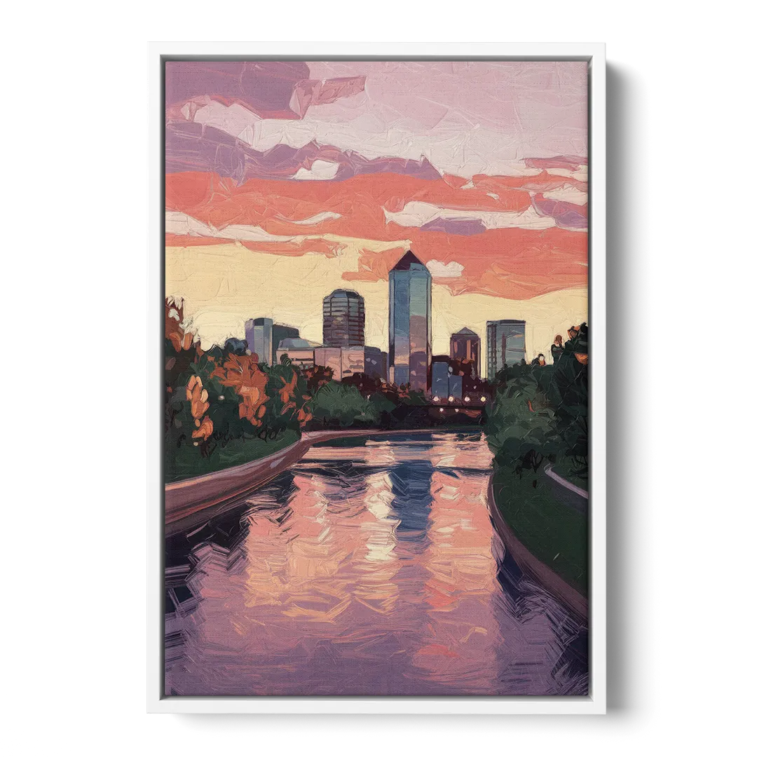 Arlington Skyline Sunset Front - White Canvas Wall Art