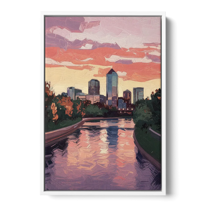 Arlington Skyline Sunset Front - White Canvas Wall Art