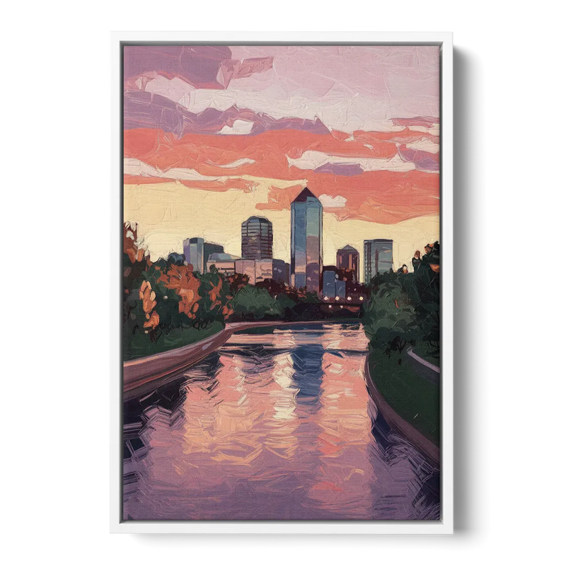 Arlington Skyline Sunset Front - White Canvas Wall Art