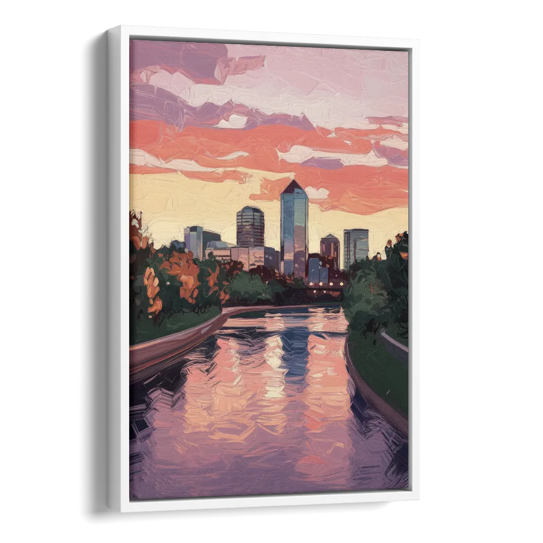 Arlington Skyline Sunset Side - White Canvas Wall Art
